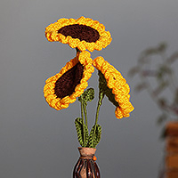 Crocheted home accents, 'Sunflower Spring' (set of 3) - Floral Set of 3 Knit Sunflower Home Accents from Armenia