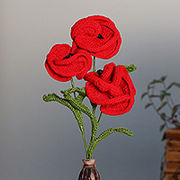 Crocheted home accents, 'Poppy Nature' (set of 3, large) - Handmade Crocheted Red Poppy-Themed 3-Piece Home Accent Set