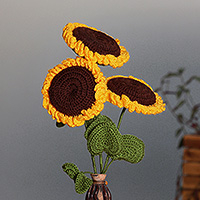 Crocheted home accents, 'New Sunflower Nature' (set of 3) - Sunflower-Themed 3-Piece Home Accent Set Knit in Armenia