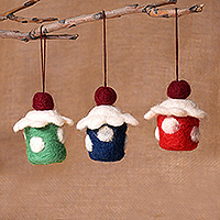 Wool felt ornaments, 'Cupcake Colors' (set of 3) - Artisan-Made Cupcake-Shaped 3-Piece Wool Felt Ornament Set