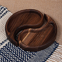 Wood snack plates, 'Yin & Yang Flavor' (set of 2) - Yin-and-Yang-Themed 2-Piece Walnut Wood Snack Plate Set