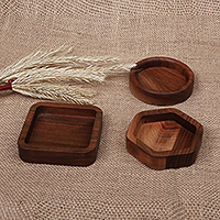 Wood appetizer plates, 'Shapes of Taste' (set of 3) - Geometric-Themed 3-Piece Walnut Wood Appetizer Plate Set