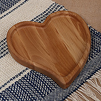 Wood appetizer plate, 'Delicious Heart' - Romantic Heart-Shaped Beechwood Appetizer Plate from Armenia