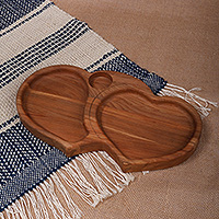 Wood appetizer plate, 'Tasty Romance' - Heart-Shaped Beechwood Appetizer Plate Carved in Armenia