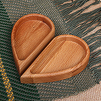 Wood snack plates, 'Romantic Taste' (set of 2) - Romantic-Themed Set of 2 Half-Heart Shaped Wood Snack Plates