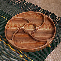 Wood appetizer plate, 'Tasty Winds' - Artisan-Made Windy Beech Wood 4-Compartment Appetizer Plate