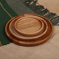 Wood serving plates, 'Endless Feast' (set of 3) - Armenian-Made Round 3-Piece Beech Wood Serving Plate Set