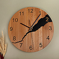 Wood wall clock, 'Midnight Time' - Artisan-Made Round Brown and Black Beech Wood Wall Clock