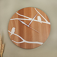 Wood wall accent, 'Sylvan Hours' - Sylvan-Themed Minimalist Round Beech Wood Clock Wall Accent