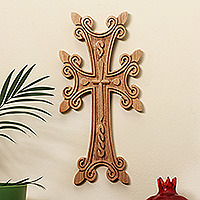 Wood cross, 'Sacred Sense' (large) - Armenian-Made Hand-Carved Large-Sized Beech Wood Cross