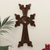 Wood cross, 'Bloom of Devotion' - Dark Brown Floral Beech Wood Cross Hand-Carved in Armenia