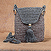 Knit sling bag, 'Adventures in Grey' - Grey and Blue Knit Sling Bag with Braided Strap from Armenia