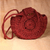 Macrame sling bag, 'Sunset Cycle' - Macrame Round Burgundy Sling Bag with Wood Button Closure