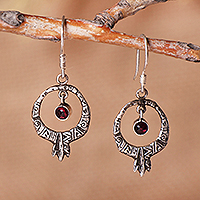 Garnet dangle earrings, 'Precious Pomegranate' - Pomegranate-Inspired Silver Dangle Earrings with Garnet Gems