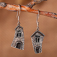 Sterling silver dangle earrings, 'Memories from Home' - Armenian Cottage-Themed Sterling Silver Dangle Earrings