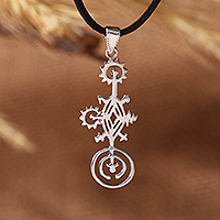 Sterling silver long pendant necklace, 'Ancient Radiance' - Ancient Armenian Petroglyph Themed Silver Pendant Necklace