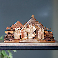 Wood sculpture, 'Noah at Mount Ararat' - Inspirational Wood Genesis Flood Sculpture Made in Armenia