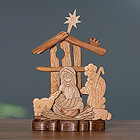 Wood sculpture, 'One Miracle' - Armenian-Made Wood Nativity Sculpture in a Polished Finish