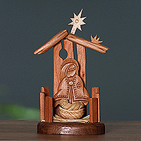 Wood sculpture, 'Sacred Nurture' - Mary and Baby Jesus Wood Sculpture Hand-Carved in Armenia