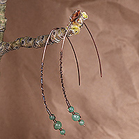 Agate drop earrings, 'Harmonious Invocation' - Copper and Green Agate Drop Earrings in an Antiqued Finish