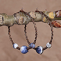 Sodalite hoop earrings, 'Intuitive Eternity' - Classic Natural Sodalite and Antiqued Copper Hoop Earrings