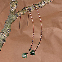 Agate drop earrings, 'Harmonious Call' - Folk Art Antiqued Copper and Natural Agate Drop Earrings