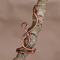 Copper ear cuff, 'Windy Hug' - Handmade Vine-Themed Antiqued Copper Ear Cuff from Armenia