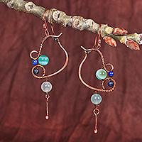 Agate and lapis lazuli dangle earrings, 'Chant of Harmony' - Antiqued Natural Agate and Lapis Lazuli Bird Dangle Earrings