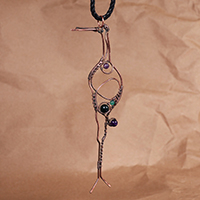 Multi-gemstone pendant necklace, 'Birdy Gems' - Antiqued Copper and Multi-Gemstone Bird Pendant Necklace