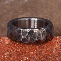 Titanium band ring, 'Vestiges of Heroism' - Artisan-Made Hammered Titanium Band Ring in a Matte Finish