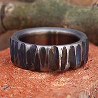 Titanium band ring, 'Timeless Waves' - Folk Art Armenian-Made Titanium Band Ring in a Matte Finish