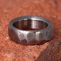 Titanium band ring, 'Raw Elegance' - Modern Titanium Band Ring with Hammered and Matte Finishes