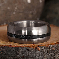 Titanium band ring, 'Shadow of Puissance' - Tuff Stone-Accented Titanium Band Ring in a Matte Finish