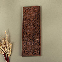 Wood wall accent, 'Primaveral Trinity' - Floral-Inspired Folk Art Hand-Carved Walnut Wood Wall Accent