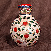 Ceramic mini vase, 'Pomegranate Blossom' - Classic Armenian Handmade Pomegranate-Themed Ceramic Vase