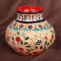 Ceramic mini vase, 'Royal Omens' - Bird and Pomegranate-Themed Glazed Ceramic Vase from Armenia