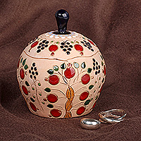 Ceramic jewelry box, 'Precious Passion' - Handcrafted Pomegranate and Tree-Themed Ceramic Jewelry Box