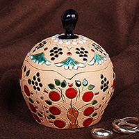 Ceramic jewelry box, 'Precious Rejoice' - Classic Pomegranate and Grape-Themed Ceramic Jewelry Box