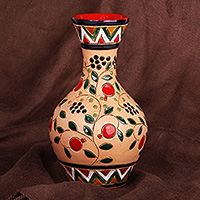 Ceramic vase, 'Pomegranate Spring' - Armenian Pomegranate and Leaf-Themed Glazed Ceramic Vase