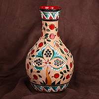 Ceramic vase, 'Pomegranate Nature' - Hand-Painted Pomegranate Tree-Themed Glazed Ceramic Vase