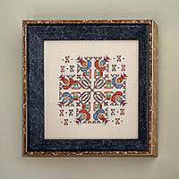 Embroidered wall art, 'Tapestry of Faith' - Traditional Armenian Artisan-Made 100% Cotton Cross Wall Art