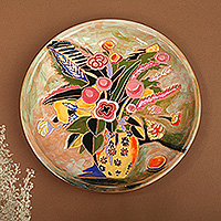 Ceramic decorative plate, 'Floral Utopia' - Painted Floral Ceramic Decorative Plate in Glazed Finish