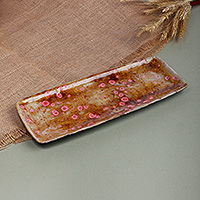 Ceramic serving plate, 'Sweet Dots' - Glazed Elongated Ceramic Serving Plate in Brown and Pink