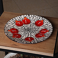 Ceramic centerpiece, 'Pomegranate Paradise' - Pomegranate-Themed Glazed Ceramic Centerpiece from Armenia