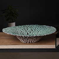 Ceramic centerpiece, 'Aquatic Oasis' - Maximalist Turquoise Ceramic Centerpiece Crafted in Armenia