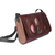 Leather sling bag, 'Cosmic Voyage' - Armenian-Made Planet-Themed Brown Leather and Wood Sling Bag