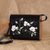 Leather messenger bag, 'Blossoming Days' - Spring-Inspired Floral Black Leather and Wood Messenger Bag