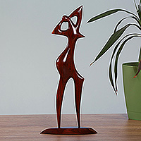 Wood sculpture, 'The Dreamer' - Polished Semi-Abstract Apricot Wood Sculpture from Armenia