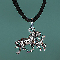 Sterling silver pendant necklace, 'Indomitable Love' - Horse-Themed High-Polished Sterling Silver Pendant Necklace