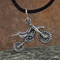 Sterling silver pendant necklace, 'Fearless Spirit' - Inspirational Sterling Silver Motorcycle Pendant Necklace